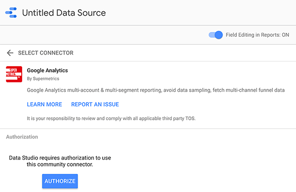 Как да свържете източник на данни към Google Data Studio, съвет 2