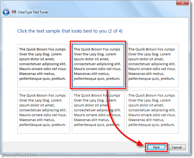стъпка 2 от калибриране на clearType в Windows 7