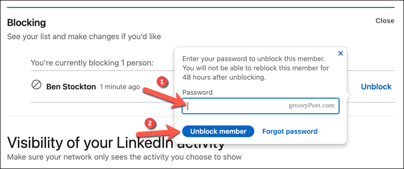 Потвърдете деблокиране на потребител в LinkedIn