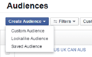facebook реклами аудитория създайте опции от менюто за аудитория