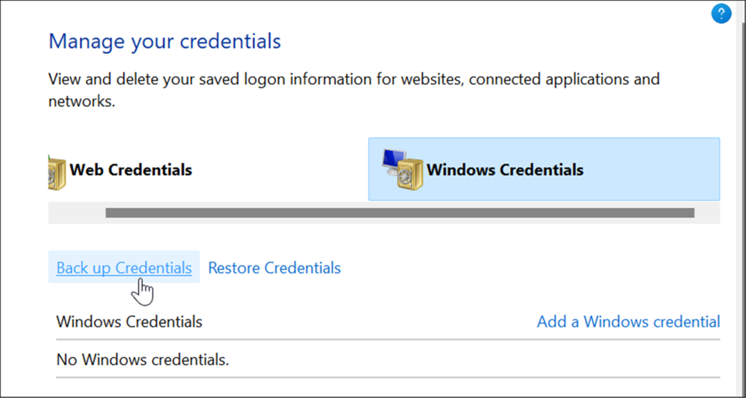 резервно копие използвайте мениджър на идентификационни данни на Windows 11