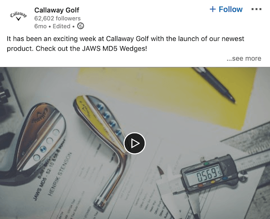 Видеоклип на Callaway Golf LinkedIn, обявяващ нов продукт