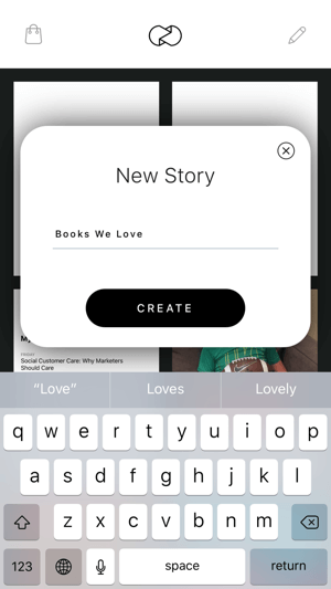 Създайте разгъната история на Instagram стъпка 1, показваща нов екран с история.