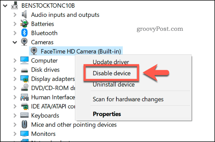 Деактивиране на устройство в Windows 10 Device Manager