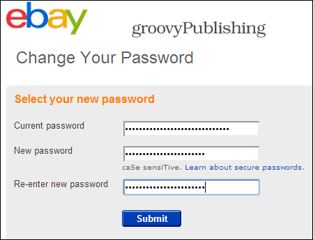 eBay променете настройките на акаунта за парола лична информация парола 2