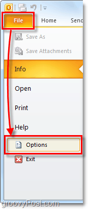 меню с опции в Outlook 2010