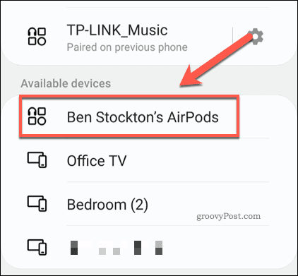 AirPods в меню за сканиране на Bluetooth с Android