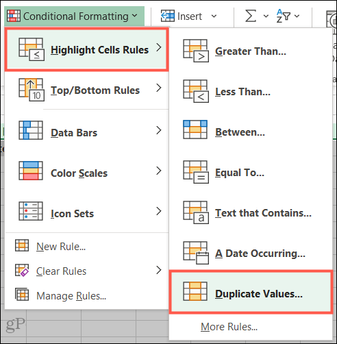 Маркирайте Правила за клетки, Дублирани стойности в Excel