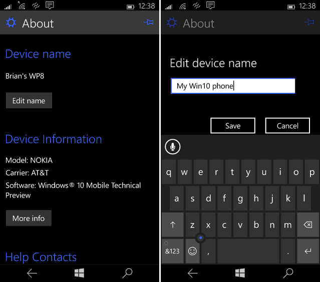 Промяна на името на Windows Phone