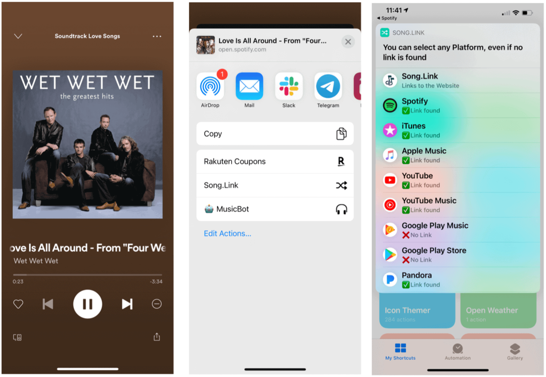 Преки пътища на Siri за Spotify Siri споделят песни