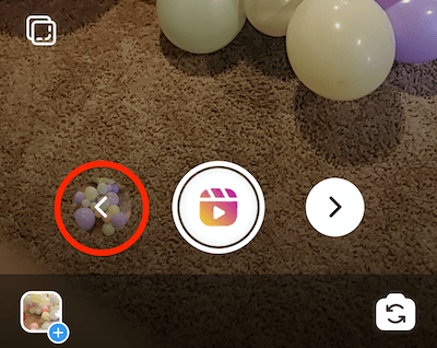 бутон на менюто със стрелка наляво, позволяваща преглед и редактиране на клипове на барабани на Instagram