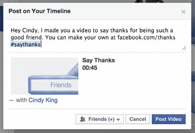 facebook благодаря видео публикация с етикет на приятел