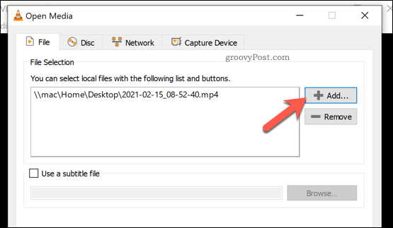 Добавяне на файл за конвертиране във VLC на Windows