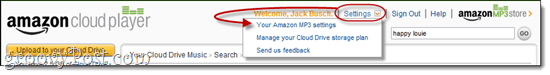 Настройки на Amazon Cloud Player