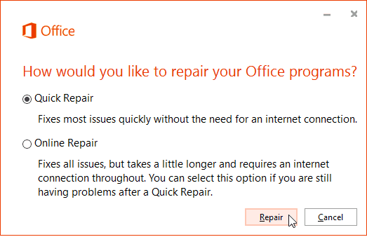 Онлайн ремонт на Office 365