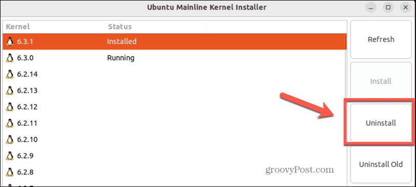 ubuntu деинсталира ядрото в основната линия