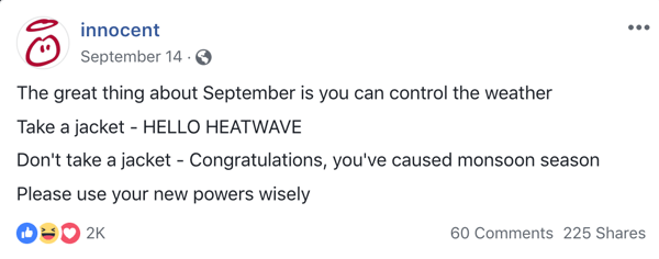 Пример за забавна публикация във Facebook от Innocent.