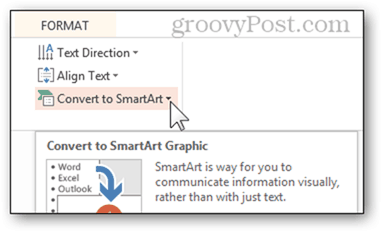 интелигентно изкуство конвертирате в smartart изброени списък bullet powerpoint power point pretvorite 2013 опции за формат на бутоните за функция