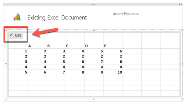Редактиране на съществуваща електронна таблица на Excel в OneNote