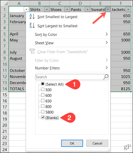 Филтрирайте празни редове в Excel