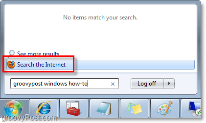 направете Windows 7 търсене и търсене в интернет от полето за търсене в стартовото меню или в полето за търсене