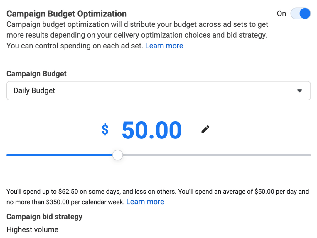 изображение на секцията за оптимизиране на бюджета на кампанията в Ads Manager