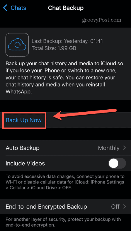 архивиране на whatsapp сега