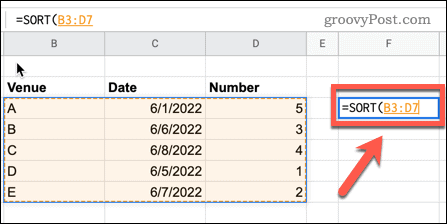 Използване на функцията SORT в Google Sheets