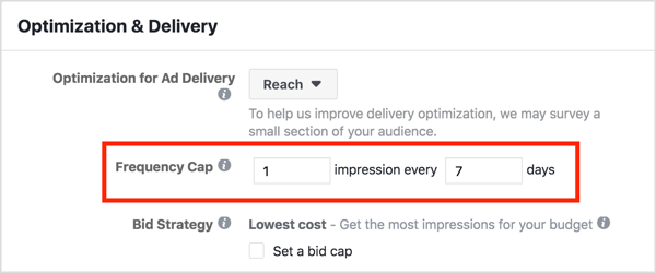 Използвайте функцията за ограничаване на честотата във вашата кампания за пренасочване във Facebook, за да гарантирате, че хората виждат всяка реклама във Facebook не повече от веднъж седмично.