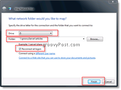 Съставете карта на мрежово устройство в Windows Vista и Server 2008 от Windows Explorer