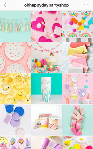 Как да подобрите снимките си в Instagram, пример за тема за подаване на Instagram от Oh Happy Day Party Shop, показващ ярка цветна палитра