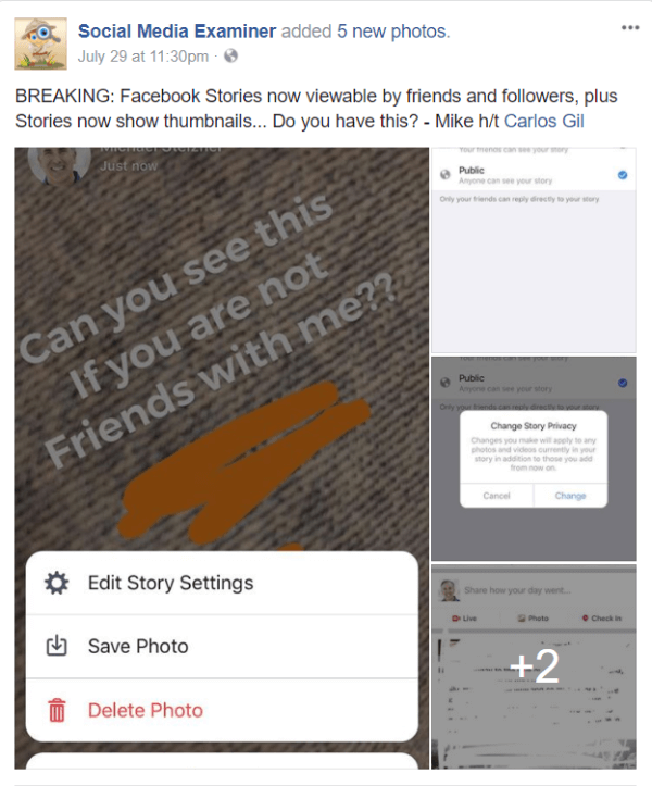 Facebook пуска публично споделяне и миниатюрни изображения за Stories.