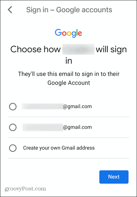 потребителско име на дъщерен акаунт в gmail