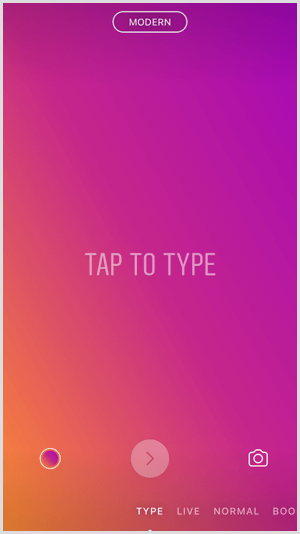 Докоснете опцията Type в Instagram Stories.