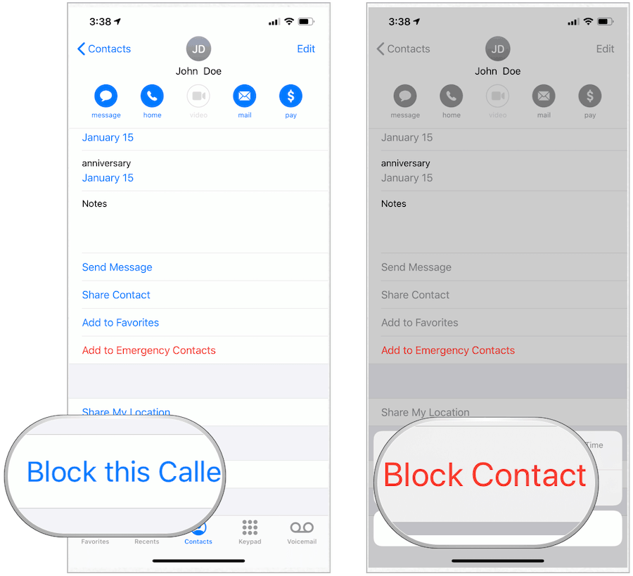 Блокиране на контакт