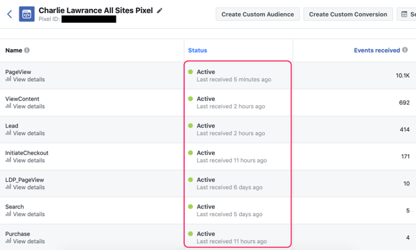 Вижте кои Facebook пикселни събития се задействат в графичния изглед на таблото за управление на пикселите в Facebook Ads Manager.