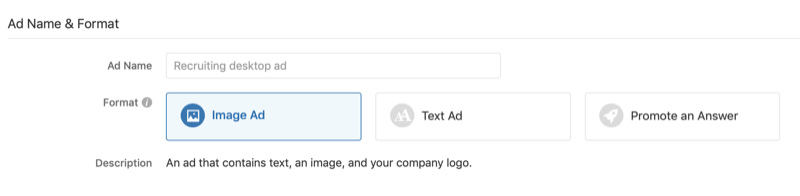 име и формат на рекламата за рекламната кампания на Quora