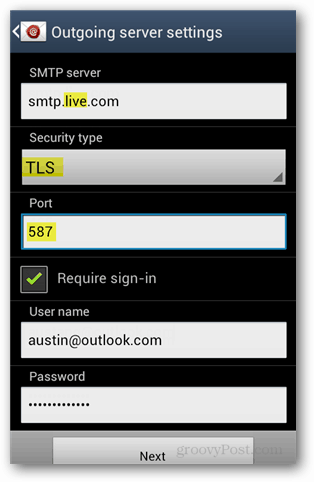 Outlook.com smtp настройки android