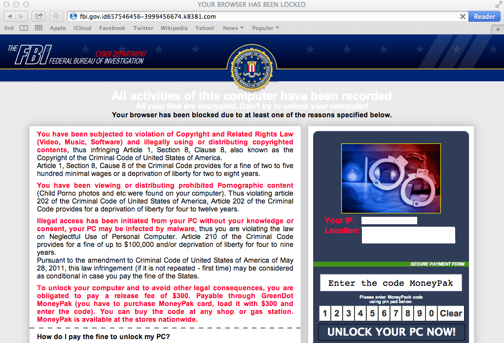 Уебсайтове за Ransomware, които се представят като FBI, насочени към Mac OS X - Как да го спрем