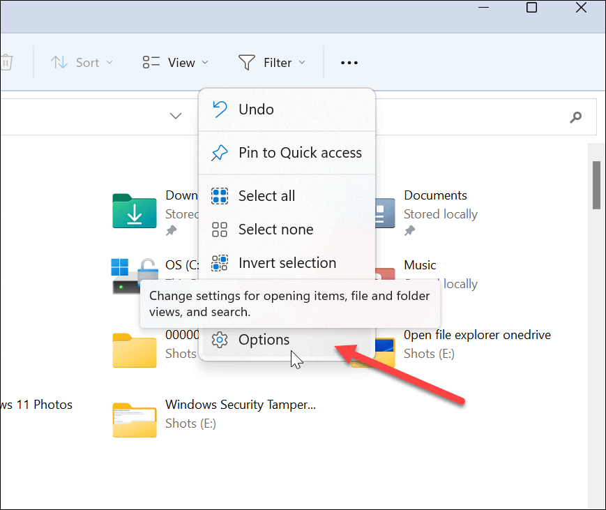 File Explorer Отворете в OneDrive 