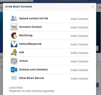 facebook страница имейл контакт функция за импортиране