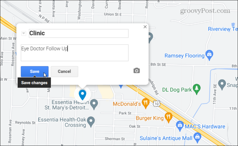 щифт за име за персонализирана карта на Google