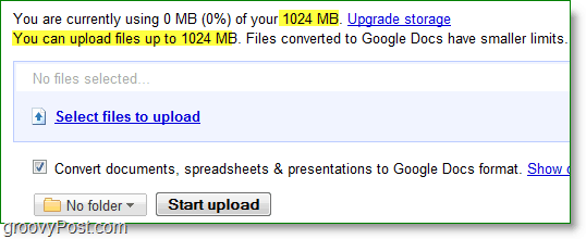 google docs new качване нещо ограничение е 1024mb или 1GB
