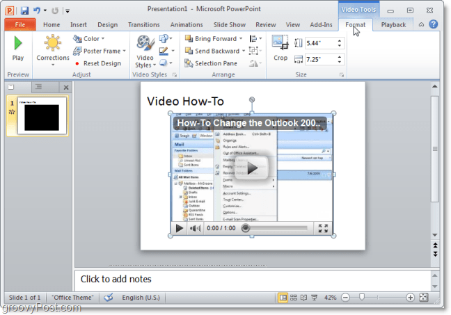 видеоклип в PowerPoint 2010 от youtube