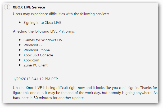 Актуализация на Xbox Live Service