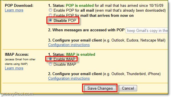Свържете Gmail с Outlook 2010 чрез IMAP