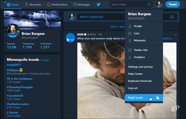 Как да активирате „Нощен режим“ в уеб приложението на Twitter за десктоп
