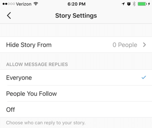 настройки на истории за Instagram
