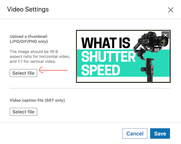 качете файл, който да използвате като миниатюра във видео публикация в LinkedIn