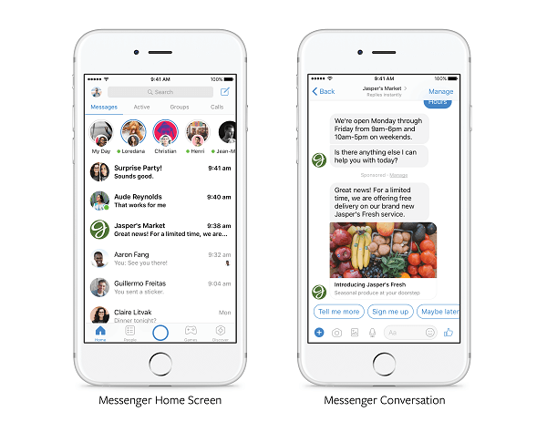 Facebook обяви, че "през ​​следващите месеци" всички рекламодатели ще могат да изпращат подходящи промоции директно до клиенти, които преди това са комуникирали с марка в Messenger.